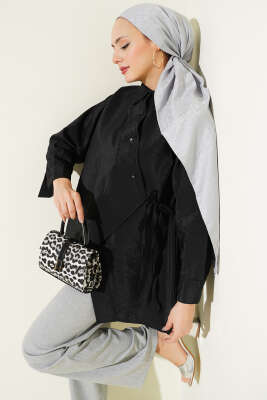 Asimetrik Bağlamalı Gömlek Siyah - Gömlek