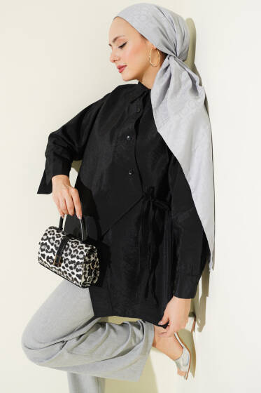 Asimetrik Bağlamalı Gömlek Siyah - Gömlek