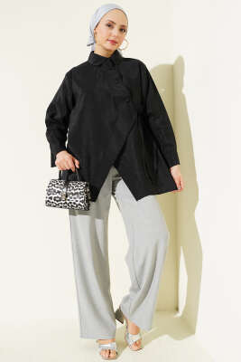 Asimetrik Bağlamalı Gömlek Siyah - Gömlek