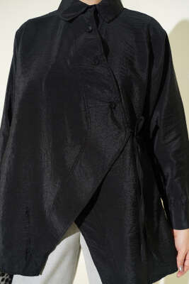 Asimetrik Bağlamalı Gömlek Siyah - Gömlek