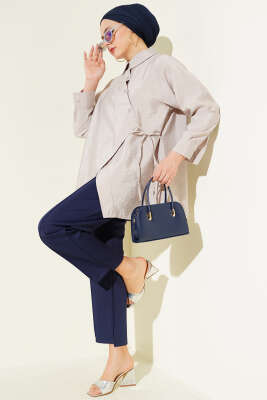 Asimetrik Bağlamalı Gömlek Taş 