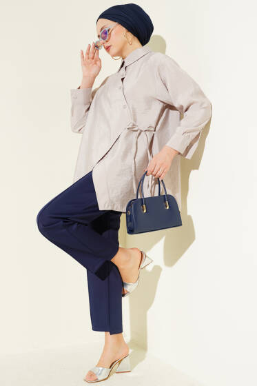 Asimetrik Bağlamalı Gömlek Taş - Gömlek