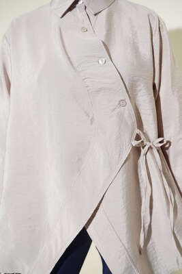 Asimetrik Bağlamalı Gömlek Taş - Gömlek