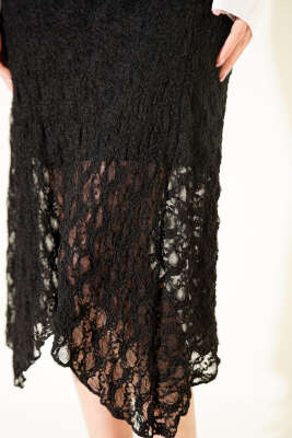 Asimetrik Büzgülü Midi Etek Siyah - Kadın Giyim Modelleri