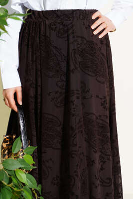 Asimetrik Çiçek Tüllü Etek Kahve - Etek