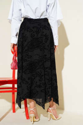 Asimetrik Çiçek Tüllü Etek Siyah - Etek