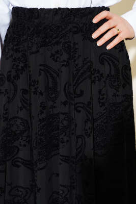 Asimetrik Çiçek Tüllü Etek Siyah - Etek