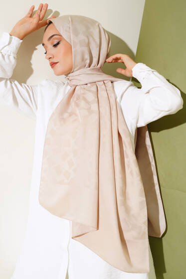 Asimetrik Desen Jakar Şal Latte - 08 - Başörtüsü