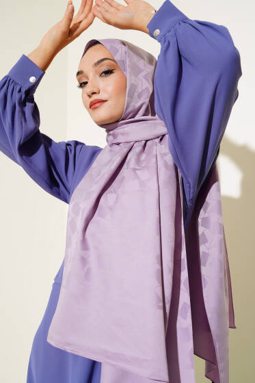 Asimetrik Desen Jakar Şal Lila - 25 - Başörtüsü