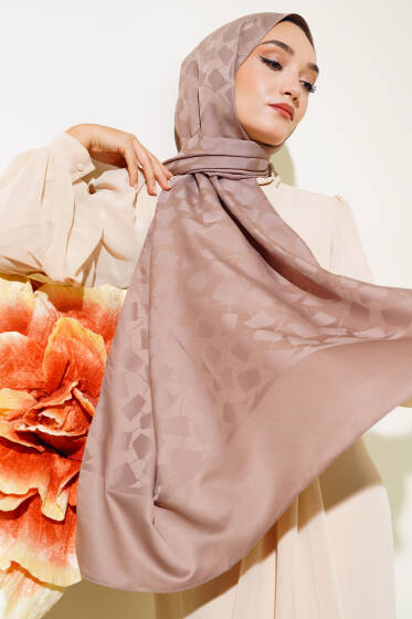 Asimetrik Desen Jakar Şal Soft Kahve - 21 - Başörtüsü