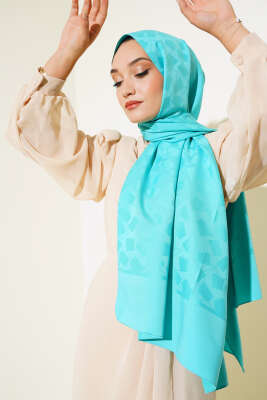 Asimetrik Desen Jakar Şal Turkuaz - 118 - Yılın Fırsatı