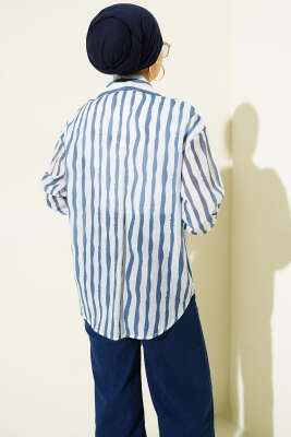 Asimetrik Dik Çizgili Gömlek Lacivert - Gömlek