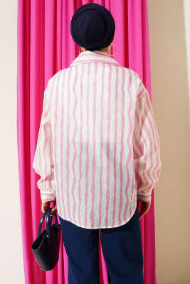 Asimetrik Dik Çizgili Gömlek Pembe - Gömlek