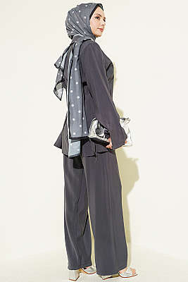 Asimetrik Düğmeli İpli Tensel İkili Takım Füme - İkili Takım