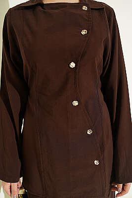 Asimetrik Düğmeli İpli Tensel İkili Takım Kahve - İkili Takım