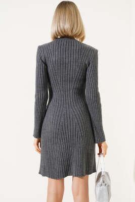 Asimetrik Fitilli Kısa Triko Elbise Füme - Kadın Giyim Modelleri