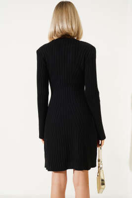 Asimetrik Fitilli Kısa Triko Elbise Siyah - Kadın Giyim Modelleri