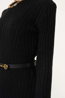 Asimetrik Fitilli Kısa Triko Elbise Siyah - Kadın Giyim Modelleri