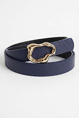 Asimetrik Gold Tokalı Kemer Lacivert 