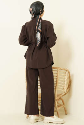 Asimetrik İp Kuşaklı Modal İkili Takım Acı Kahve - İkili Takım