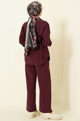 Asimetrik İp Kuşaklı Modal İkili Takım Bordo - İkili Takım