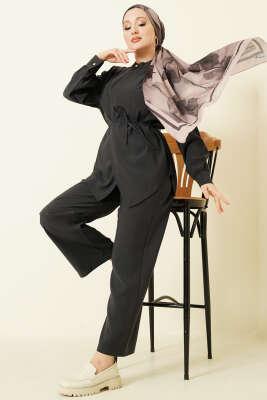 Asimetrik İp Kuşaklı Modal İkili Takım Füme - MUSTİ