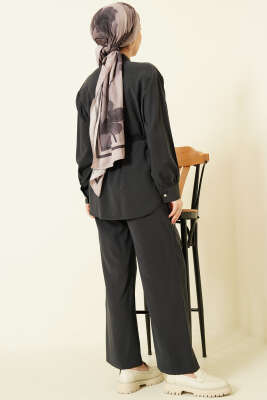 Asimetrik İp Kuşaklı Modal İkili Takım Füme - İkili Takım