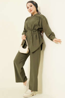 Asimetrik İp Kuşaklı Modal İkili Takım Haki - MUSTİ