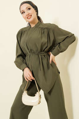 Asimetrik İp Kuşaklı Modal İkili Takım Haki - İkili Takım