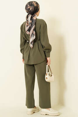 Asimetrik İp Kuşaklı Modal İkili Takım Haki - İkili Takım