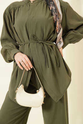 Asimetrik İp Kuşaklı Modal İkili Takım Haki - İkili Takım