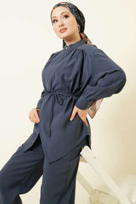 Asimetrik İp Kuşaklı Modal İkili Takım İndigo - İkili Takım