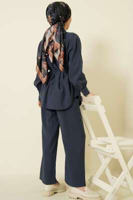 Asimetrik İp Kuşaklı Modal İkili Takım İndigo - İkili Takım