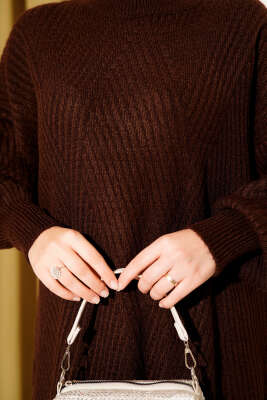 Asimetrik Kabartma Çizgili Triko Tunik Kahve - Tunik