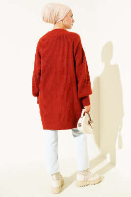 Asimetrik Kabartma Çizgili Triko Tunik Kiremit - Tunik