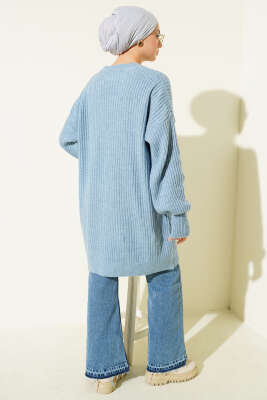 Asimetrik Kabartma Çizgili Triko Tunik Mavi - Tunik