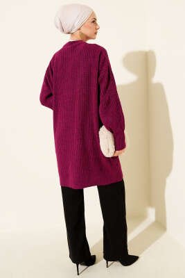 Asimetrik Kabartma Çizgili Triko Tunik Menekşe - Tunik