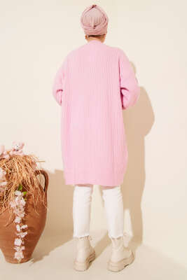 Asimetrik Kabartma Çizgili Triko Tunik Pembe - Tunik