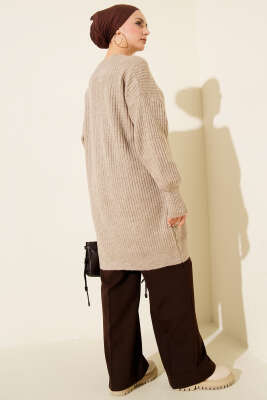 Asimetrik Kabartma Çizgili Triko Tunik Vizon - Günün Seçilenleri