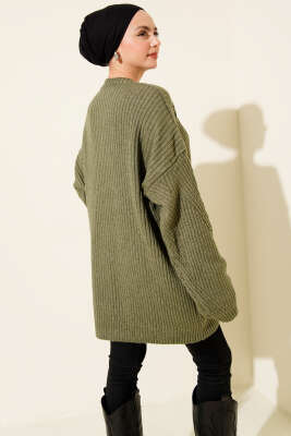 Asimetrik Kabartmalı Triko Tunik Çağla Yeşili - Tunik