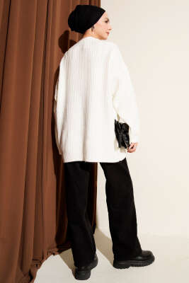 Asimetrik Kabartmalı Triko Tunik Ekru - Tunik