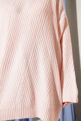 Asimetrik Kabartmalı Triko Tunik Pudra - Tunik