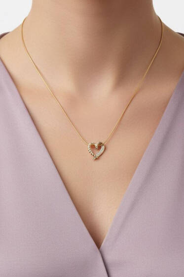 Asimetrik Kalpli Kolye Gold - Kolye