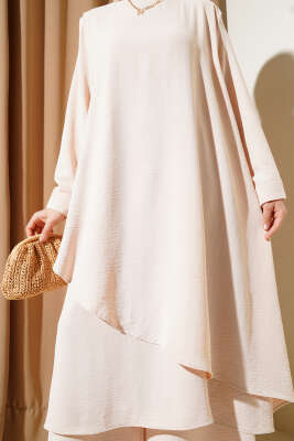 Asimetrik Kesim Ayrobin İkili Takım Bej - Yeni Tesettür Giyim