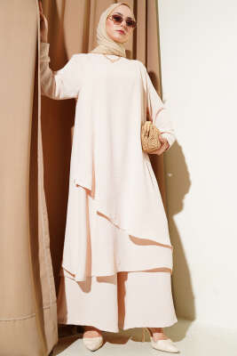 Asimetrik Kesim Ayrobin İkili Takım Bej - YAZGI TEKSTİL