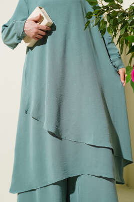 Asimetrik Kesim Ayrobin İkili Takım Çağla Yeşili - Yeni Tesettür Giyim