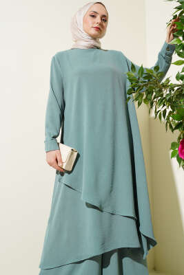 Asimetrik Kesim Ayrobin İkili Takım Çağla Yeşili - Yeni Tesettür Giyim