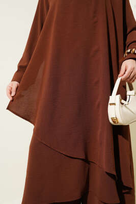 Asimetrik Kesim Ayrobin İkili Takım Kahve - Yeni Tesettür Giyim