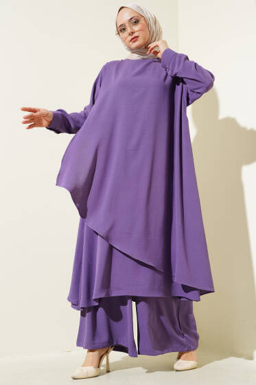 Asimetrik Kesim Ayrobin İkili Takım Lila - Yeni Tesettür Giyim