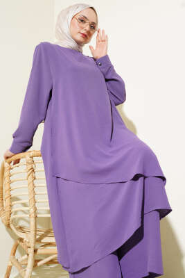 Asimetrik Kesim Ayrobin İkili Takım Lila - Yeni Tesettür Giyim